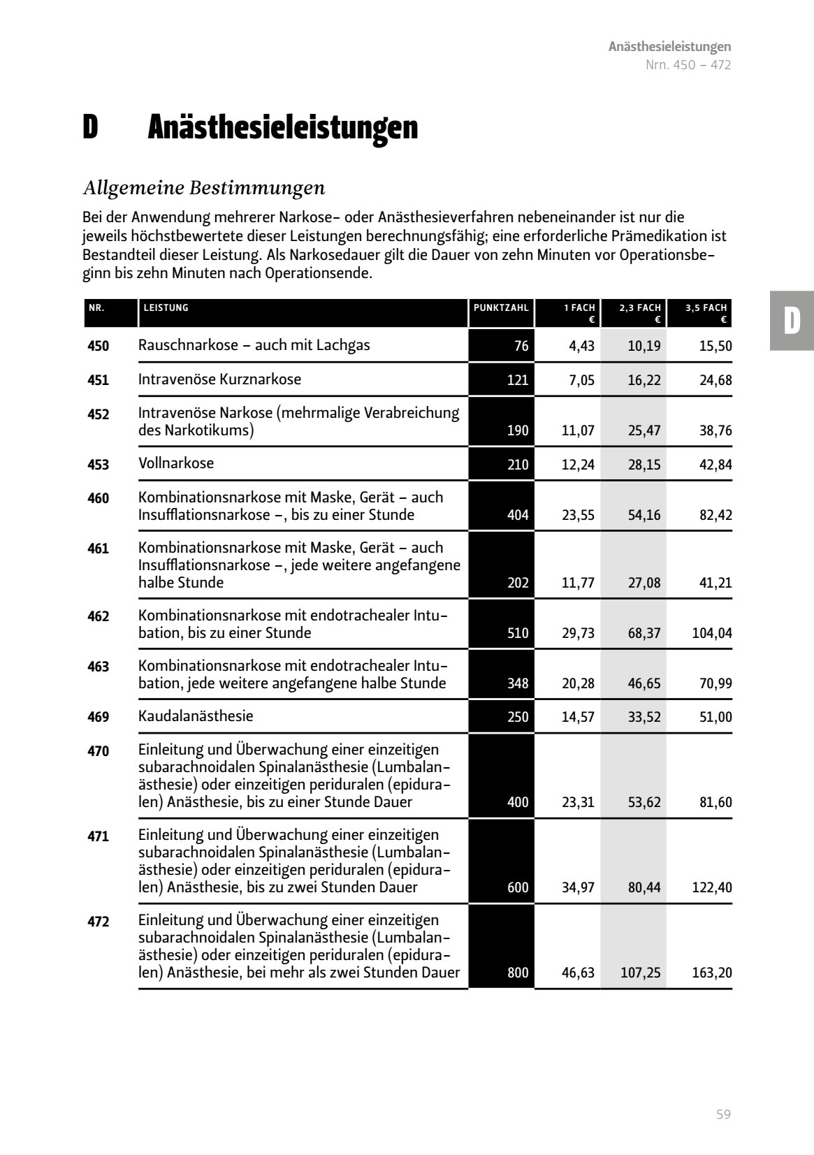 Anästhesieleistungen Allgemeine Bestimmungen